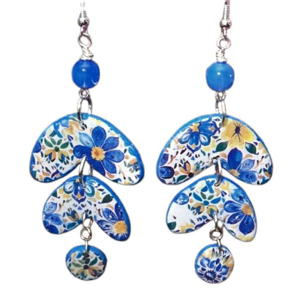 Spring Statement Earrings, Floral Dangle Earrings, Repurposed Beads